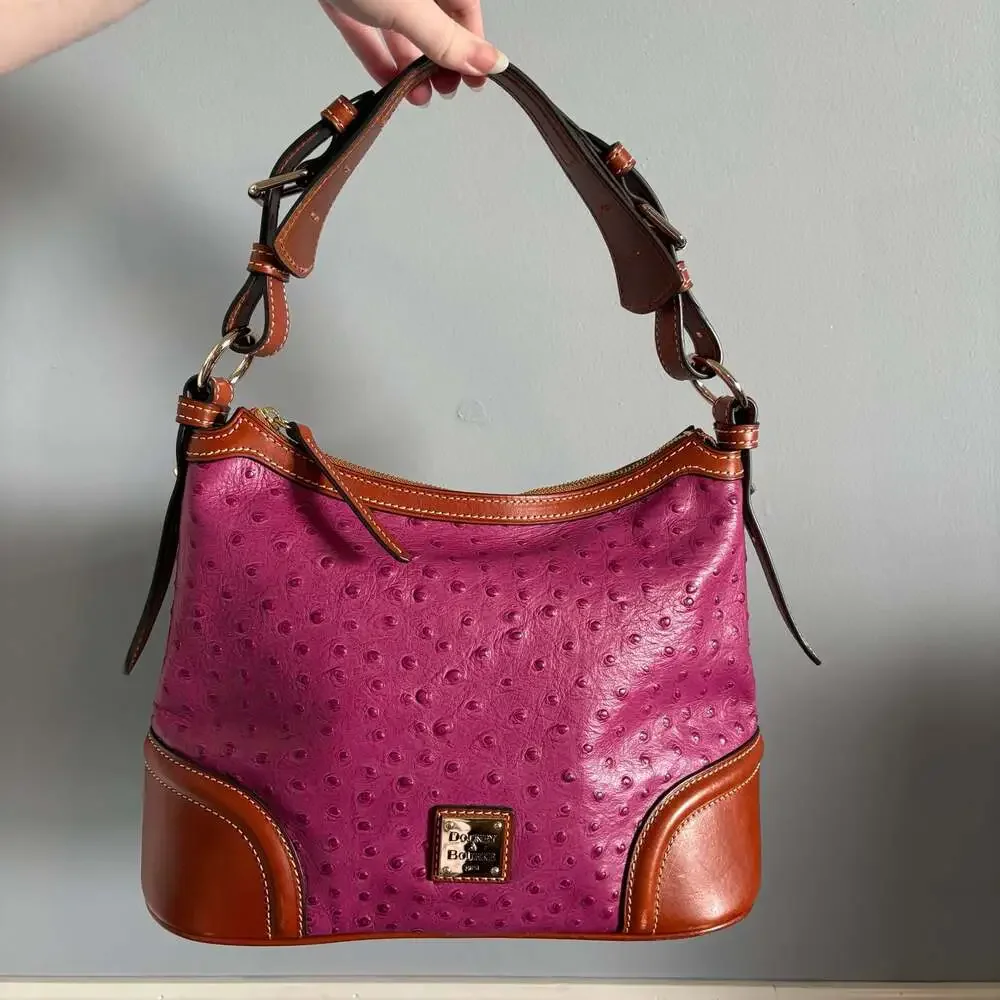 Dooney & Bourke Ostrich Embossed Leather Hobo Shoulder Bag in Fuchsia